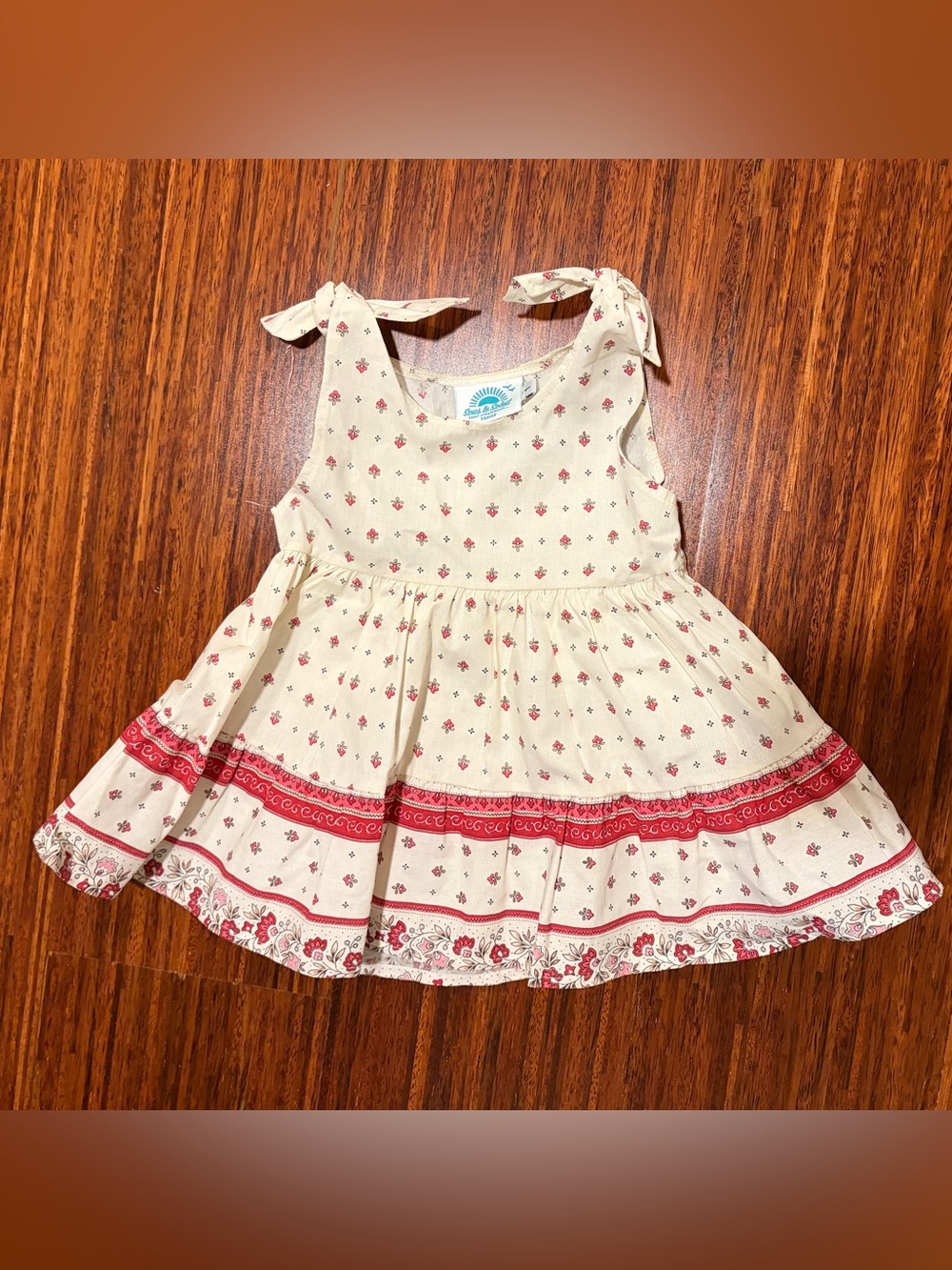 Sous Le Soleil French Print Tie-Strap Retro Apron Dress - Size 1 12 months